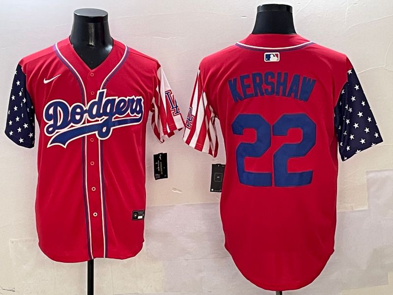 Men Los Angeles Dodgers #22 Kershaw Red a generation of national flags Joint name 2025 Nike MLB Jersey style 1->los angeles dodgers->MLB Jersey